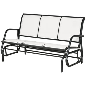 Outsunny 3-Person Patio Glider Bench, Outdoor Porch Glider Swing with 3 Seats, Breathable Mesh Fabric, Metal Frame, Cream White