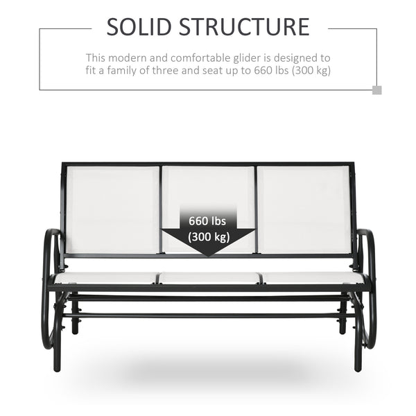3-Seat Outdoor Glider Chair, Patio Glider Outdoor Rocking Chair with Steel Frame, Sling Fabric Seat for Garden, Backyard, Lawn, Cream White