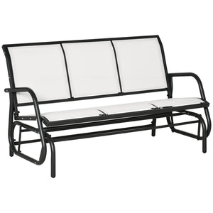 3-Seat Outdoor Glider Chair, Patio Glider Outdoor Rocking Chair with Steel Frame, Sling Fabric Seat for Garden, Backyard, Lawn, Cream White