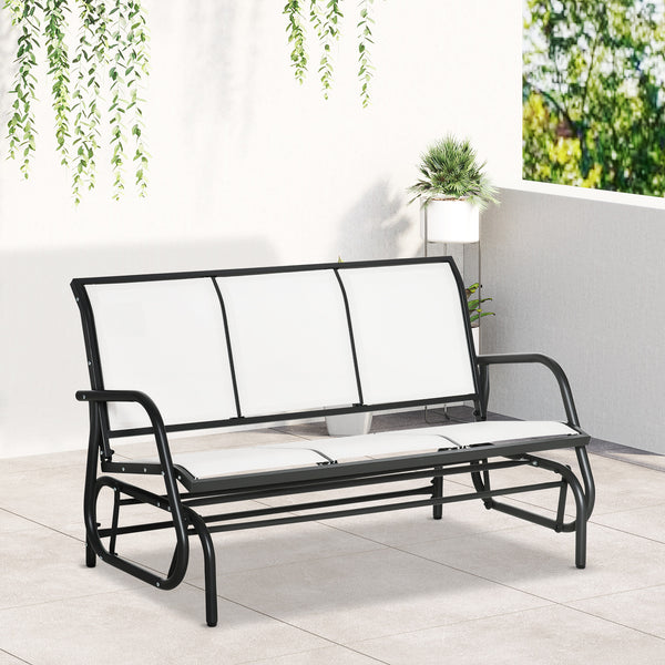 3-Seat Outdoor Glider Chair, Patio Glider Outdoor Rocking Chair with Steel Frame, Sling Fabric Seat for Garden, Backyard, Lawn, Cream White