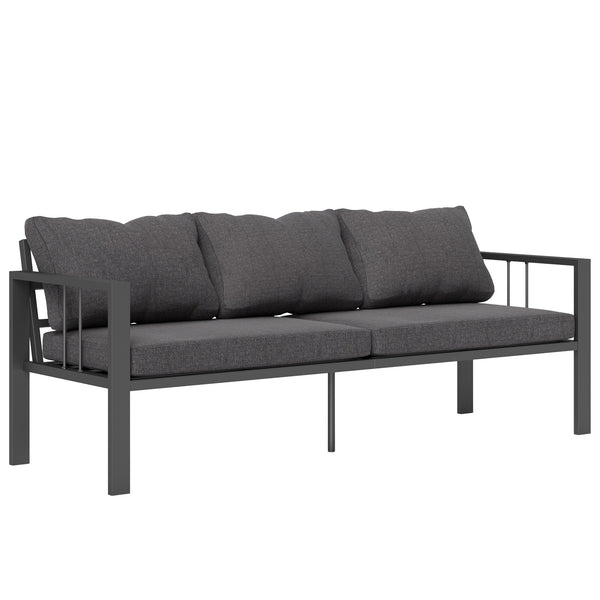 Aluminum Outdoor Sofa, 3-Seater Patio Couch, Patio Furniture Outdoor Couch with Cushions, Wide Seat, Armrests for Garden, Backyard, Balcony, Dark Grey