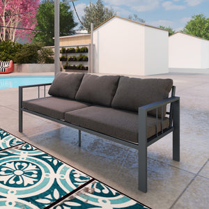 Aluminum Outdoor Sofa, 3-Seater Patio Couch, Patio Furniture Outdoor Couch with Cushions, Wide Seat, Armrests for Garden, Backyard, Balcony, Dark Grey