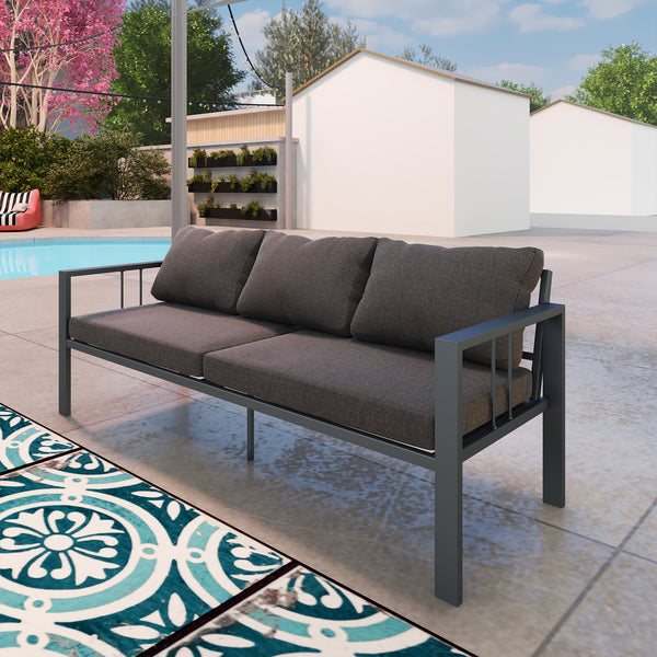 Aluminum Outdoor Sofa, 3-Seater Patio Couch, Patio Furniture Outdoor Couch with Cushions, Wide Seat, Armrests for Garden, Backyard, Balcony, Dark Grey