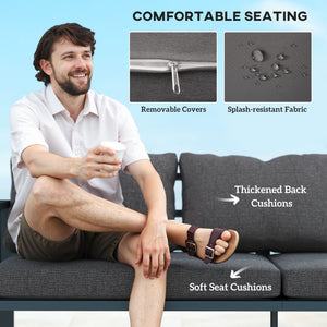 Aluminum Outdoor Sofa, 3-Seater Patio Couch, Patio Furniture Outdoor Couch with Cushions, Wide Seat, Armrests for Garden, Backyard, Balcony, Dark Grey