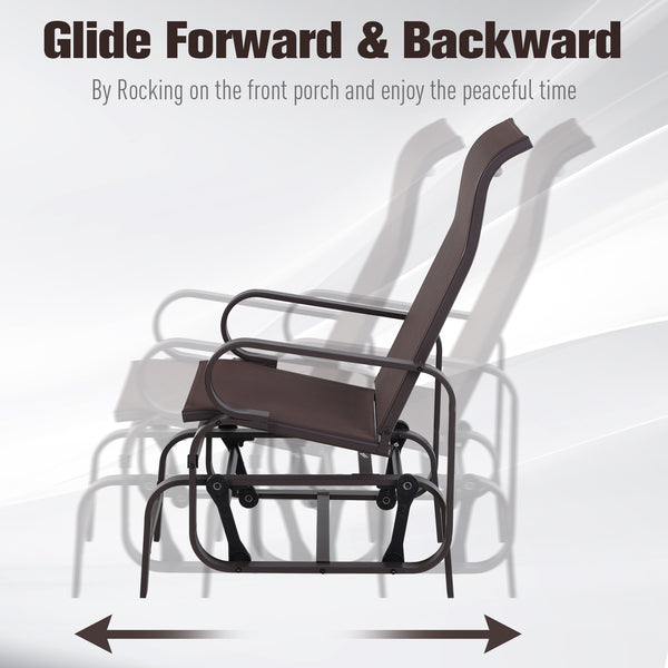 Outdoor Gliding Rocking Chair with Sturdy Metal Frame Garden Comfortable Swing Chair for Patio, Garden and Poolside, Brown