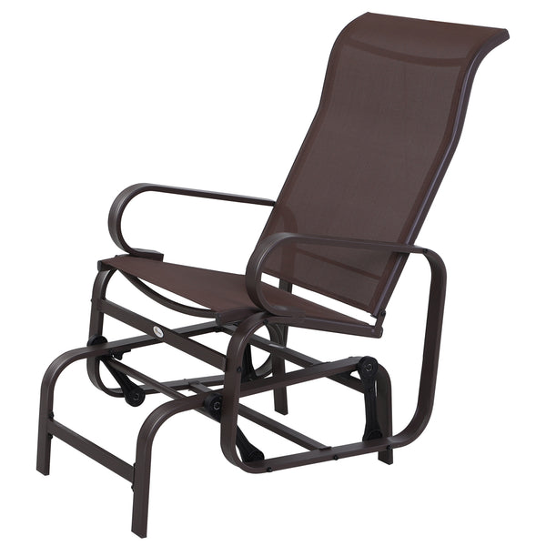 Outdoor Gliding Rocking Chair with Sturdy Metal Frame Garden Comfortable Swing Chair for Patio, Garden and Poolside, Brown