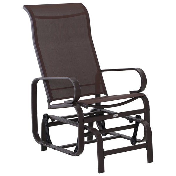 Outdoor Gliding Rocking Chair with Sturdy Metal Frame Garden Comfortable Swing Chair for Patio, Garden and Poolside, Brown