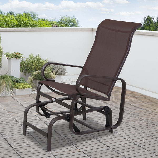 Outdoor Gliding Rocking Chair with Sturdy Metal Frame Garden Comfortable Swing Chair for Patio, Garden and Poolside, Brown