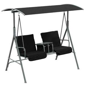 2 Person Porch Swing, Patio Swing Chair with Adjustable Canopy, Table and Storage bag for Outdoor, Garden, Backyard, Poolside, Black