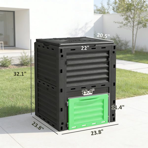 Garden Compost Bin 80 Gallon Outdoor Large Capacity Composter Fast Create Fertile Soil Aerating Box, Easy Assembly, Green