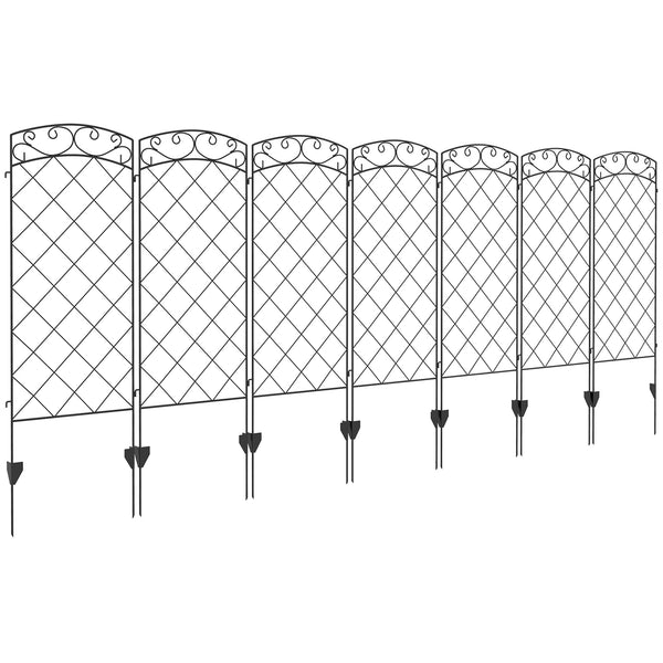 Garden Fence, 7 Pack Steel Fence Panels, 11.3' L x 43" H, Rust-Resistant Animal Barrier, Decorative Border Flower Edging for Yard, Patio, Outdoor Decor, Swirl Vines