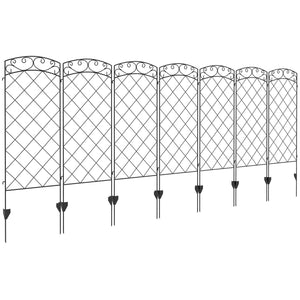 Garden Fence, 7 Pack Steel Fence Panels, 11.3' L x 43" H, Rust-Resistant Animal Barrier, Decorative Border Flower Edging for Yard, Patio, Outdoor Decor, Swirl Vines