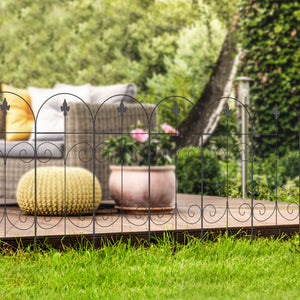 Decorative Garden Fencing, 8PCs 44in x 12.5ft Outdoor Picket Fence Panels, Rustproof Metal Wire Landscape Flower Bed Border Edging, Black