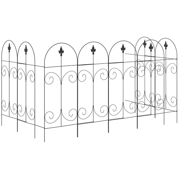 Decorative Garden Fencing, 8PCs 44in x 12.5ft Outdoor Picket Fence Panels, Rustproof Metal Wire Landscape Flower Bed Border Edging, Black