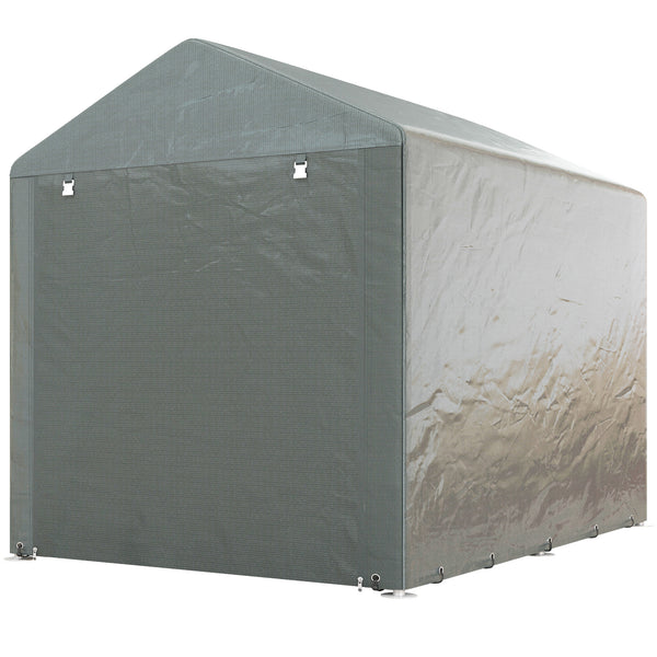 5.2 x 7.2 ft Portable Shed, Outdoor Storage Shed Bike Tent with Waterproof Cover, Galvanized Steel Frame & Roll-up Door for Bikes, Garden Tools, Motorcycles,, Light Grey
