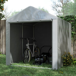 5.2 x 7.2 ft Portable Shed, Outdoor Storage Shed Bike Tent with Waterproof Cover, Galvanized Steel Frame & Roll-up Door for Bikes, Garden Tools, Motorcycles,, Light Grey