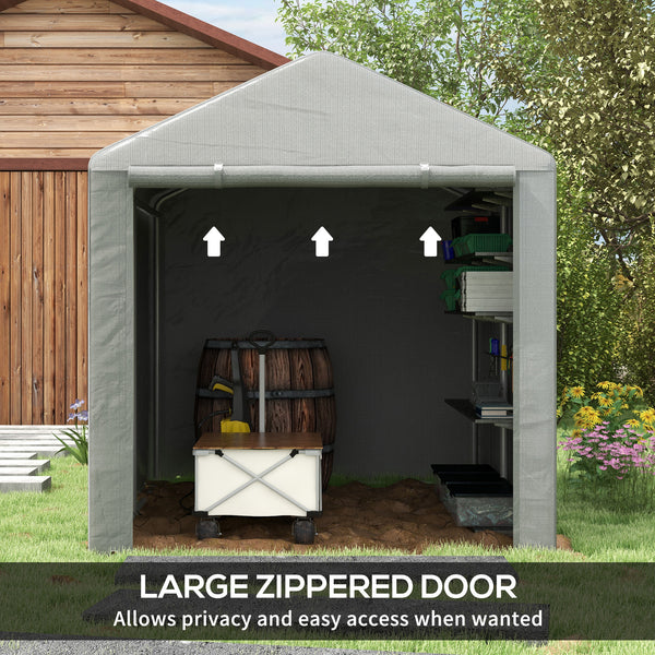 5.2 x 7.2 ft Portable Shed, Outdoor Storage Shed Bike Tent with Waterproof Cover, Galvanized Steel Frame & Roll-up Door for Bikes, Garden Tools, Motorcycles,, Light Grey