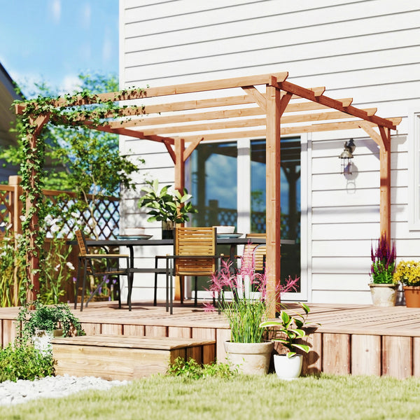 3 x 3 m Wooden Pergola Kit, Garden Pergola Gazebo Grape Trellis with Triangle Supports, 5 Crossing Beams for Climbing Vines, Flowers, Sun Shade Shelter for Grill, Patio, Maple Wood-effect