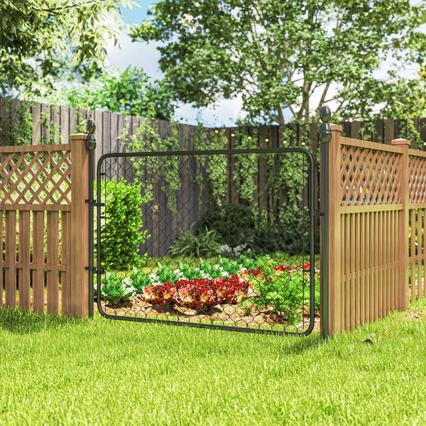 Garden Gate Chain Link Fence Gate, Galvanized Steel Garden Door for Yard Entrance Way, 26-71 in. W x 4 ft. H, Black