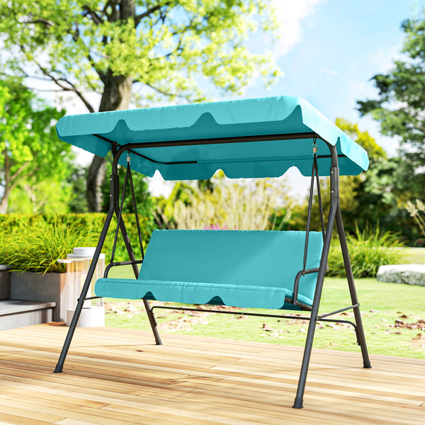 3 Seater Swing Chair with Adjustable Canopy, Garden Swing Seat with Steel Frame, Padded Seat, Blue